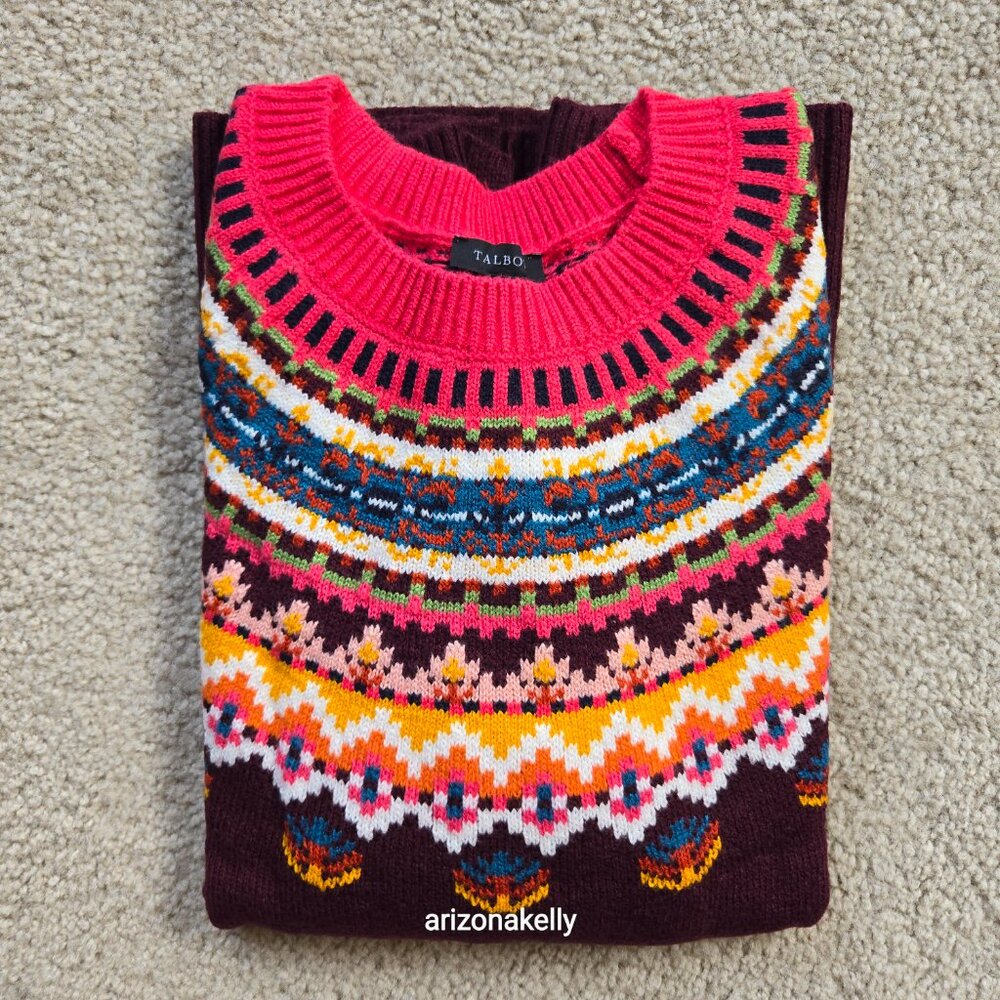 NWT Talbots Fair Isle Sweater Burgundy XS - Picture 6 of 9